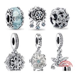 Charms The 925 Sterling Sier Winter Series Snowflake Charm Blue Glass Beads Snowball Angel Pendant Pandora Bracelet Womens Jewelry C Dhruy