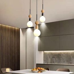 Chandeliers Modern Wood Hanging Lighting Fixtures E27 Bulb Lamp Dining Room Bedside Wire Adjustable Luminaire Suspension