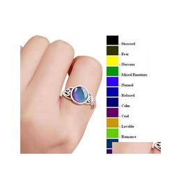 Band Rings Vintage Sier Ring 925 Sterling Round Crystal Temperature Sensitive Colour Changing Mood Finger Drop Delivery Jewellery Dhmwc