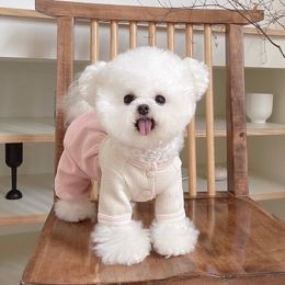 Dog Apparel Pet Clothes Autumn And Winter Waffle Button Pumpkin Pants Teddy Bear Cat Four-legged