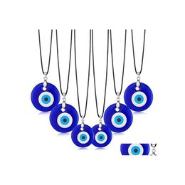 Pendant Necklaces 30Mm Turkish Blue Evil Eye Necklace Glass Leather Rope Chain For Women Men Fashion Jewellery Drop Delivery Pendants Dhmi9