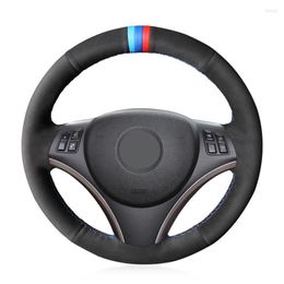 Steering Wheel Covers DIY Car Accessories Hand Sew Black Suede Comfortable Cover For E90 320i 325i 330i 335i E87 120i 130i 120d