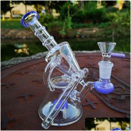 Smoking Pipes 14 Inch Hookahs Dab Rig Showerhead Perc Glass Bongs Recycler Oil Rigs Water Bong 4Mm Thickness Pipe With Sidecar Xl197 Dhuan