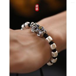 Link Bracelets Hand-Woven Pi Xiu Bracelet Men's Braid Rope Retro Ethnic Style Couple Silver Jewelry For Birthday Gift