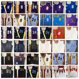 Dense Embroidery Vintage Basketball Jerseys #8 #24 Jersey Yellow White Black Blue Man Size S-XXL