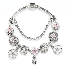 Charm Bracelets White Christmas Europe and The United States Popular Ancient Silver Colour Flower Pendant String