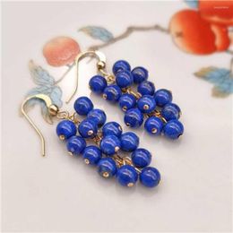 Dangle Earrings Natural Lapis Lazuli Beads Grapes Cluster Eardrop Beautiful Accessories Holiday Gifts Thanksgiving Easter Jewellery