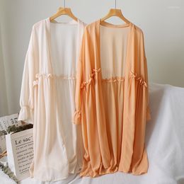 Women's Blouses Chiffon Cardigan Kimono Ruffle Top Summer Women Long Sleeve Blouse Blusas Mujer De Moda 2022 Korean Plus Size Shirt