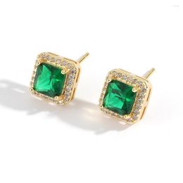 Hoop Earrings Light Luxury Green Crystal Stud Earring Exquisite 18K Gold Plated Square Cute Korean Wedding Party Jewlry Gifts