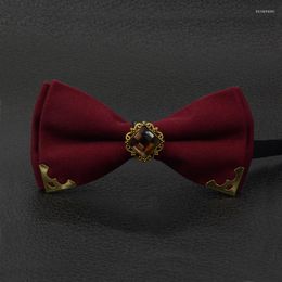 Bow Ties Arrivals Tie For Men Solid Colour Wedding Groom Rhinestone Bowtie Double Butterfly Necktie Cravat Red Luxury Gift Box