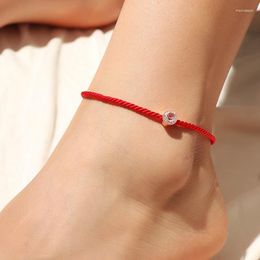 Anklets Charming Beach Woven Simple Read Rope Anklet Women Crystal Weave Bracelet Charm Boho Ankle Foot Jewelry Gifts 2022