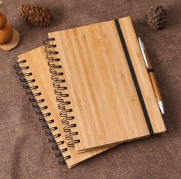 Spiral Notebook Wood Bamboo Cover With Pen Student Environmental Notepads wholesale School Supplies SN556