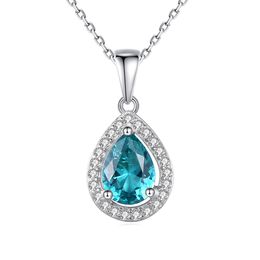 Water Drop Necklace S925 Silver Micro Set Zircon Lake Blue Gem Pendant Necklace European Women Fashion Collar Chain Valentine's Day Gift Wedding Party Jewellery SPC