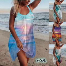 Casual Dresses Fashion Graphic Gradient Sexy Beach Dress 3D Print Women Sleeveless Hawaii Vintage Beachwear Sling Night