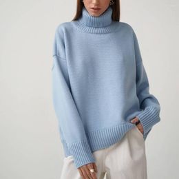 Women's Sweaters Women Sweater Turtleneck Long Sleeve Ribbed Trim Pullover Winter Solid Colour Loose Warm Jumper Female Clothing