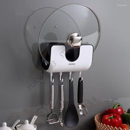 Kitchen Storage Wall-Mounted Pot Cover Chopping Board Rack Multifunction Hooks Organiser Shelf Soup Spoon With Four Tool