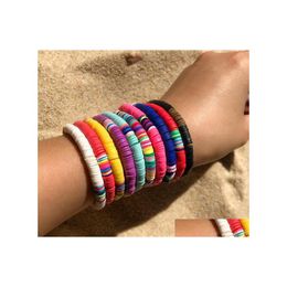 Beaded Handmade Rainbow Strands Bracelet Colorf Polymer Clay Disc Bracelets Boho Surf Stackable Stretch Charm Jewellery For Women Drop Dhqic