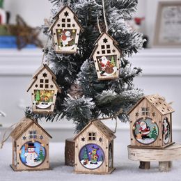 Christmas Decorations Luminous Cabin Wooden House Glittery LED Light Home Decoration Fairy Night Lamp Pendant Prop Candle Gift