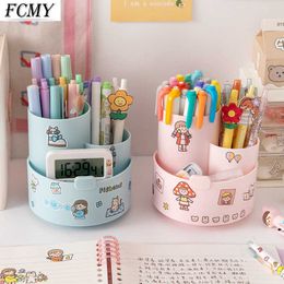 360 Degree Rotating Pen Holder Desktop Storage Box Cute Desk Home Decoration Student Stationery Office Organizer Accessories