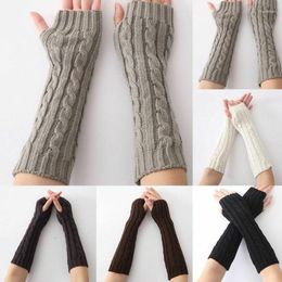 Knee Pads Women Winter Wrist Arm Knitted Long Fingerless Gloves Mittens Hand Warmer