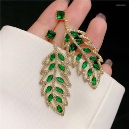 Dangle Earrings Designer Fashion Emerald For Women Luxury Wedding Party Jewelry Green Gemstone Leaf Anniversary Gift