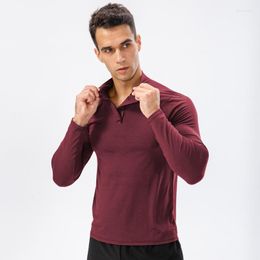 Gym Clothing Solid Colour Sports Long Sleeve Men Comprehensive Training Jogging Basketball Half Zip Sweatshirt Short Quick-drying Fitness