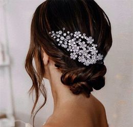 Wedding Bridal Crystal Rhinestone Hair Comb Silver Flower Floral Crown Tiara Headpiece Headdress Jewellery Party Prom Ornament