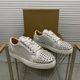 Top mens stylish studded shoes handcrafted real leather designer rock style unisex red soles shoes luxury fashion womens diamond encrusted casual shoe 00128