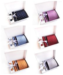 Bow Ties Unique Design Multi-color High Quality Polyester Silk 6 Piece Set Tie Handkerchief Cufflinks Business Men's Accessories