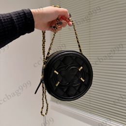 Designer Mini Round Cake Chain Bags Calfskin Caviar Genuine Leather Vintage Badge Quilted Hardware Chain Shoulder Crossbody Wallets Ladies Luxury Coins Purses 19C