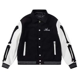 Men's Jackets Skeleton Bone Towel Embroidered Letter Jacket Mens Street Wear Wool Blend Baseball Jacket Windproof Coat