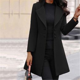 Women's Wool Women Fashion Long Sleeve Woolen Coat Lapel Solid Color Jacket Korean Version Fall Cardigan