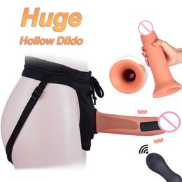 Beauty Items Super Long Wearable Soft Hollow Sleeve Penis Thickening & Lengthening Wireless Remote Strap On Dildo Vibrator sexy Toys for Man