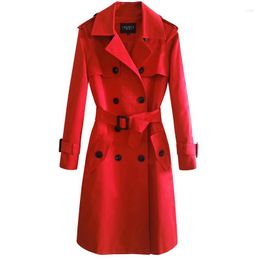 Women's Trench Coats Fashion Windbreaker Women Spring Autumn High Quality Double Breasted Long Red Coat Femme Loose Overcoat Top G014