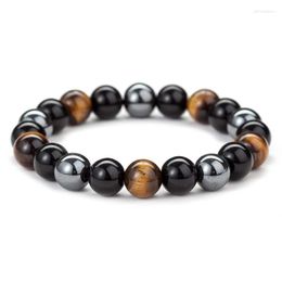 Link Bracelets Natural Stone Men Unique Tiger Eye Ston Beaded Bracelet Hematite & Black Obsidian Magnet Male GB006