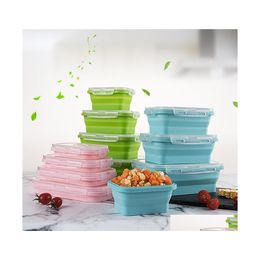 Lunch Boxes Sile Folding Rec Collapsible Bento Box Food Container Bowl 350/500/800/1200 Ml 4Pcs/ Set Drop Delivery Home Garden House Dho40