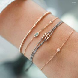 Link Bracelets 4 Pcs/Set Fashion Lady Palm Beads Crystal Leather Rope Gold Bracelet Set Women Birthday Bangle Party Jewellery Gifts