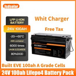 Jsdsolar Lpf 6000 Cycles 25.6V 100Ah LiFePo4 Battery Pack Built-in BMS 2.56kw Eve Cells 24v with LCD Display Screen Free TAX