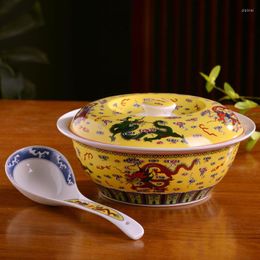 Bowls Jingdezhen Ceramic Big Soup Bowl Chinese Household Bone China Pot Dragon Pattern With Lid Spoon Porcelain Tableware