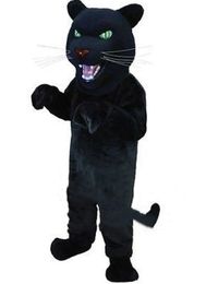 Furry Black Cat Mascot Costume Short Plush Wildcat Puppet Headgear Animal Character Carnival Halloween Xmas Parade Suits