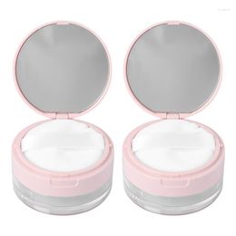 Lagerung Flaschen 2 stücke/1 stück Tragbare Leere Lose Pulver Box Mit Spiegel Kosmetische Behälter Elastische Kleine Mesh Make-Up fall Puff