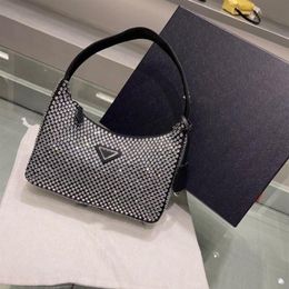 Designer Purse Re-edition Crystal Shoulder Silver Black Satin Hobo Bag Mini Diamond Party Women Dumpling Handbag Cross Body Luxury3111