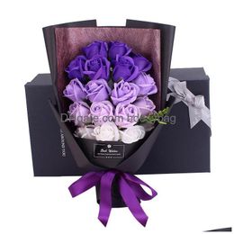 Decorative Flowers Wreaths Artificial Soap Rose Flower 18Pcs Bouquet With Gift Box For Birthday Mothers Valentines Day Gifts 8 Col Dhcg4