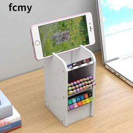 Multi-function 4Grid Desktop Pen Holder Office School Stationery Storage Case Wood Box Desk cil Organizer Phone WF