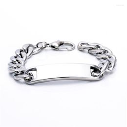 Link Bracelets 8.66" High Polished Silver Color Bracelet Stainless Steel Mens ID Double Cuban Curb Chain Cool Men's Jewelry 15mm