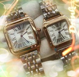 two needles simple dial watch women men square roman Japen VK Quartz Movement Stainless Steel Couples Style Classic Vintage Chain Bracelet Wristwatch