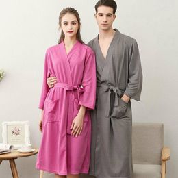 Women's Sleepwear Women Men Waffle Bathrobe Solid Kimono Ladies Bath Robes With Sashes Robe Male Female Shower Long Woman Man Pajamas