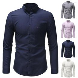 Men's T Shirts Mens Solid Long Sleeve Pocket Button Tops Formal Business Casual Dress