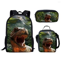 Школьные сумки Forudesigns 3D Tyrannosaurus rex Kids Backpack для подростков мальчики 3PC/SET Книга Плечо Студент Мочила