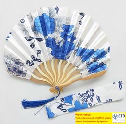 100pcs Personalized Cherry Blossom Design Round Cloth Folding Hand Fan with Gift bag Wedding Gifts